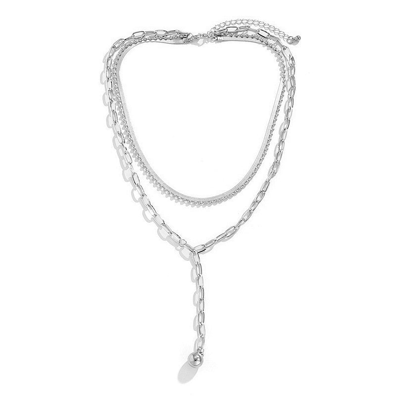 Round Bead Chain Flat Snake Chain Multi-layer Necklace