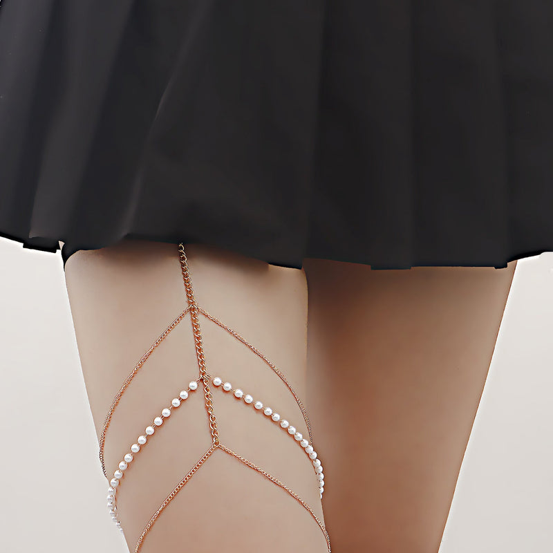 Sexy Beach Body Chain Nightclub Party Pearl Leg Chain