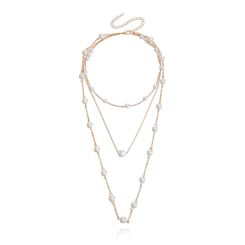 Women Layered Pearl Beads Necklace