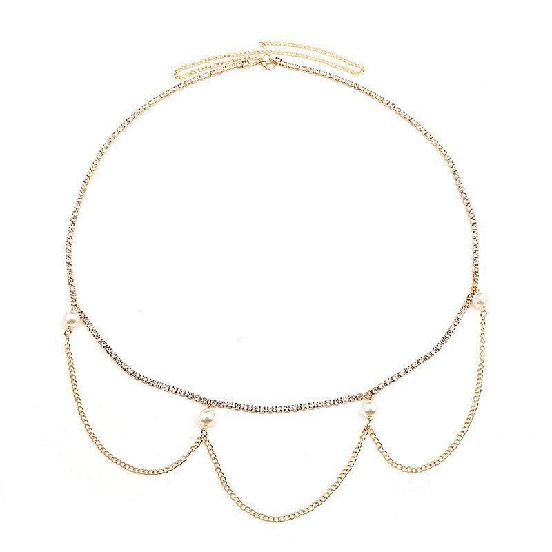 Classic Retro Simple Rhinestone Pearl Body Chain