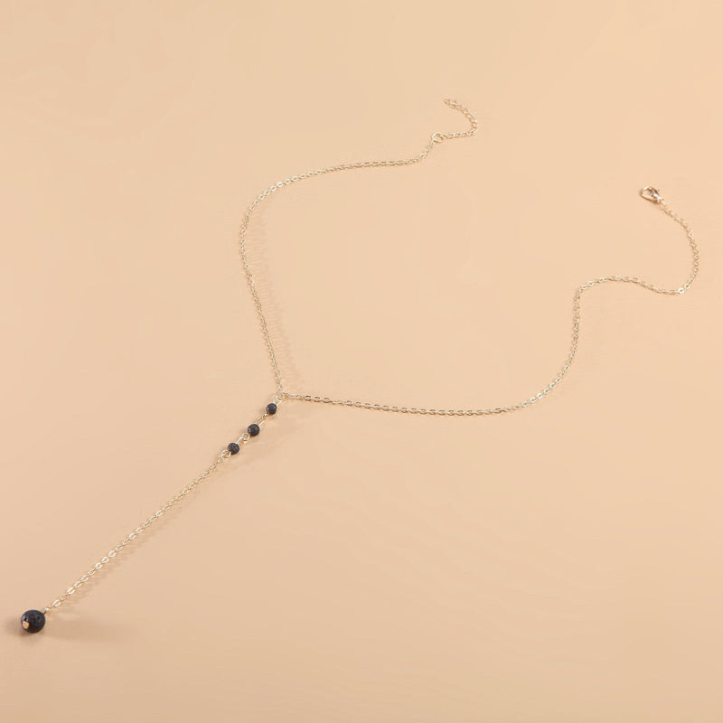 Nature Bead Lava Stone Long Pendant Necklace