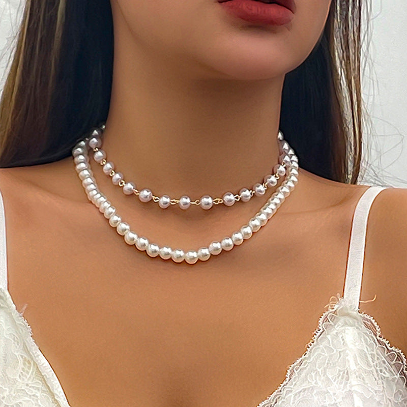 Simple Charming Braided Two Layer Round White Faux Pearl Necklace