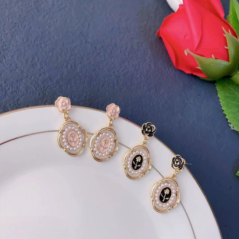 Enameled Pearl lower Beads Earrings