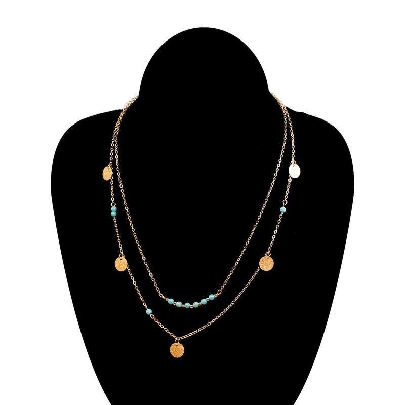 Turquoise Beads Sequins Multilayer Women Jewelry Necklaces