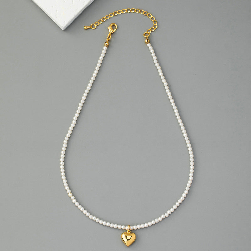 Heart Pearl Beads Chain Choker Necklaces