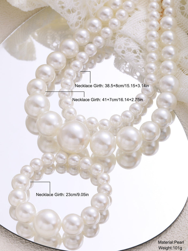 Large Big Pearl Bead Necklace Bracelet Set Women's Jewelry Sets