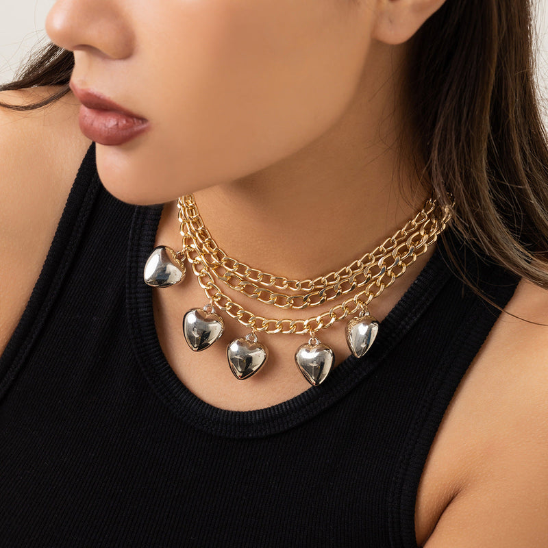 Multilayer Big Peach Heart Pendant Necklace