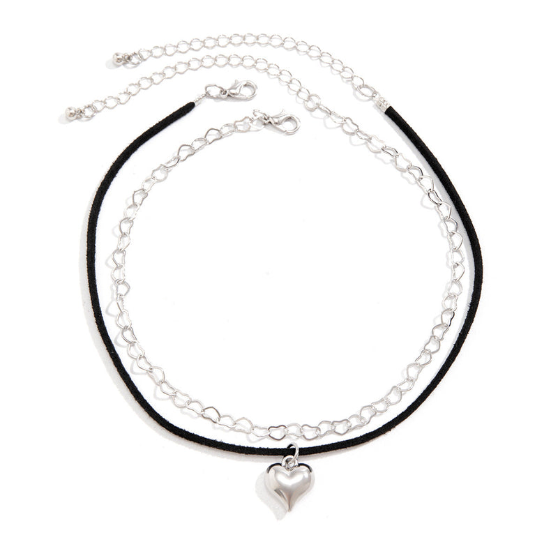 Jewelry Heart Pendant Black Short Choker Necklaces