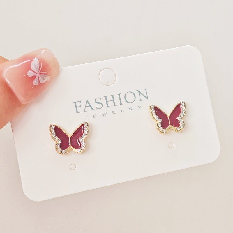 Crystal Black Butterfly Stud Earrings