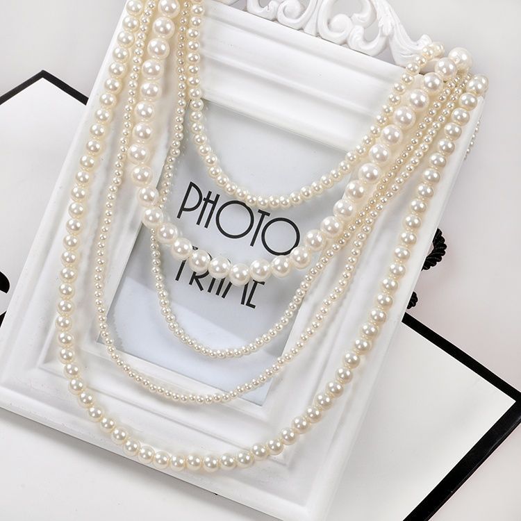 Multi-Layer Glass Pearl Sweater Necklace