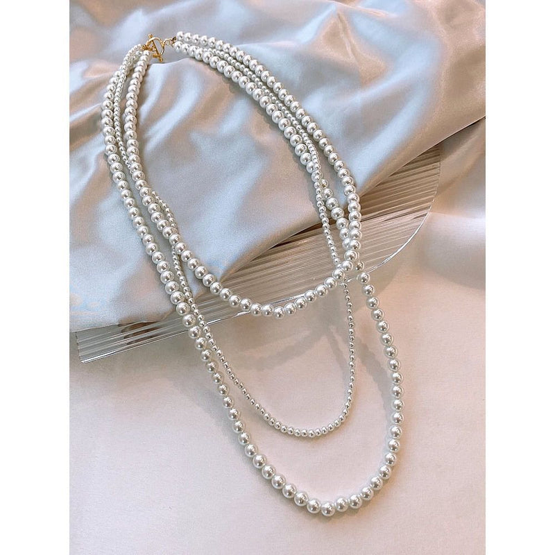 Long Multi-layer Pearl Beaded Sweater Chain Necklace for Women