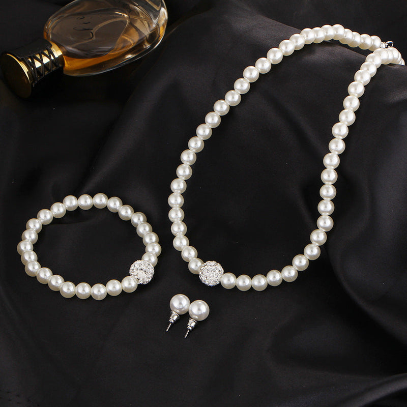 3 PCS Set Pearl Necklace Bracelet Earring Party Jewelry Set