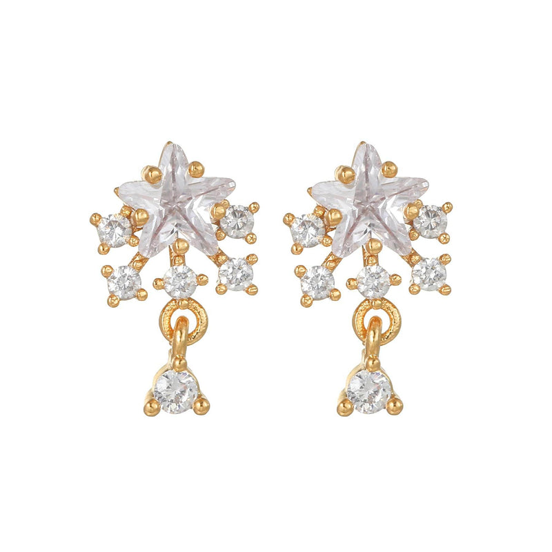 16 Pairs Pink Heart Stud Hoop Huggies Drop Earrings Set, 18K Gold Plated Stacking CZ & Pearl Designs, Planet Snowflake Moon Star | Cubic Zirconia