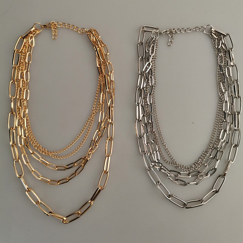 Punk Style Geometric Multi-Layered Mixed Chain & Link Necklace
