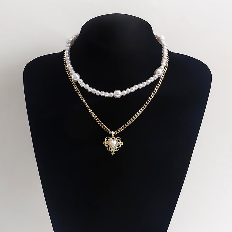 Hollow Love Cross Pendant Pearl Necklace