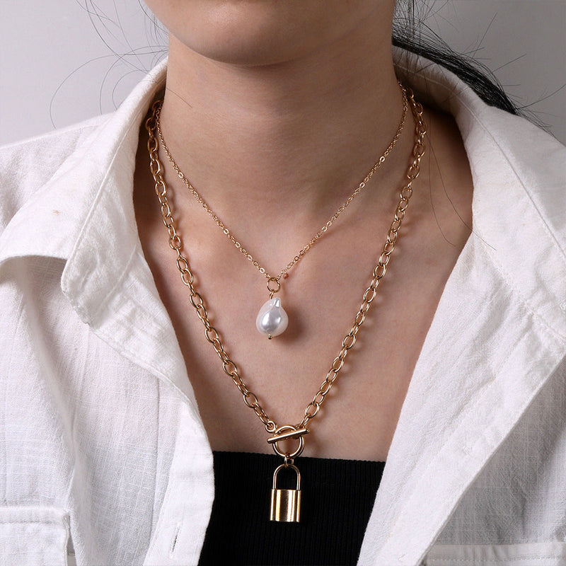 Heart Star Charm Paperclip Chain Choker Necklace Layered Lock Pendant