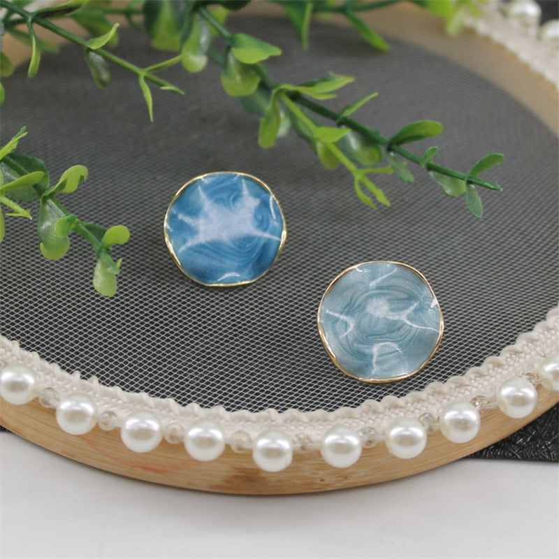 Blue Enamel Round Stud Earrings