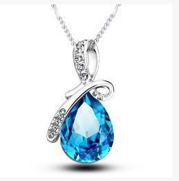 Colorful Crystal Water Drop Pendant Stone Necklace