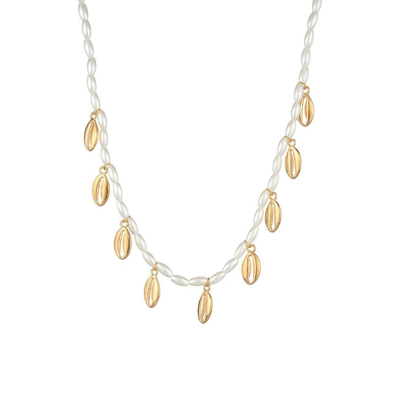 Simple Imitation Pearl Sea Shell Pendant Necklace