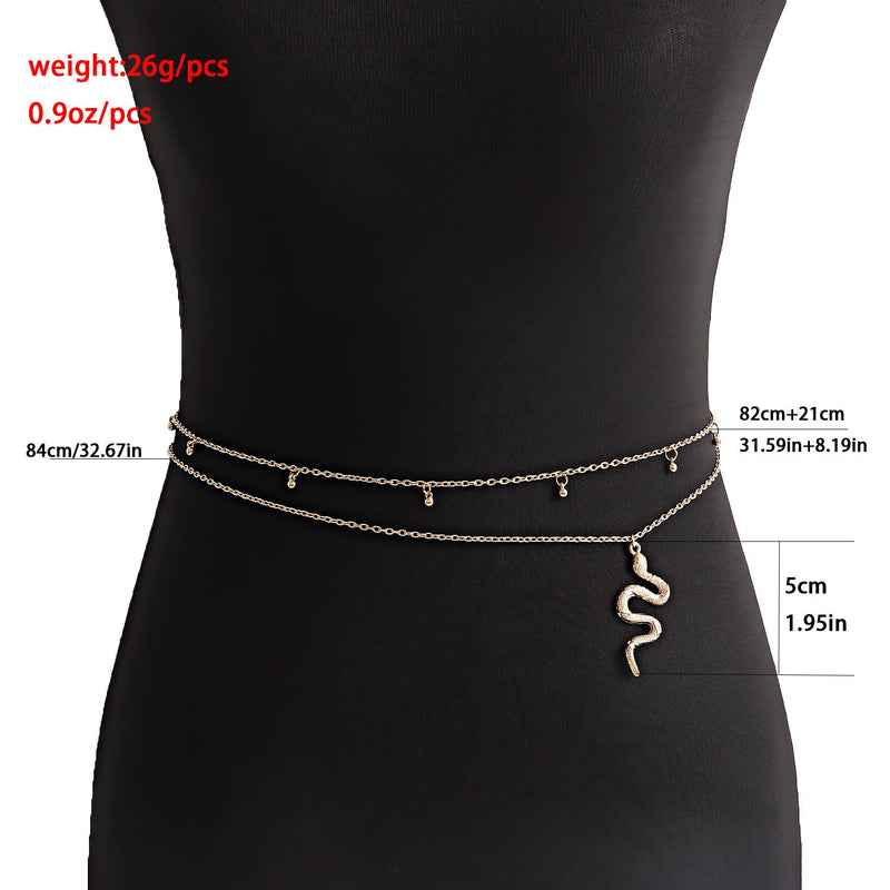 Vintage Exaggerated Snake Shape Waist Chain Sexy Shiny Rhinestone Belly Chain