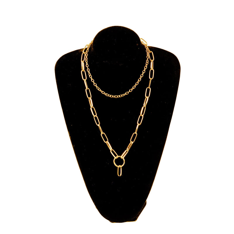 Double Layer Cuban Link Chain Necklace Chunky With Ring Pendant