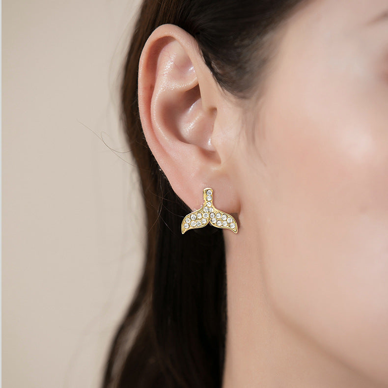 Rhinestone Mermaid Tail Stud Earrings