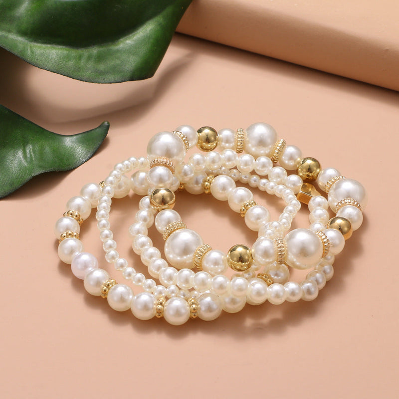 Imitation Pearl White Beaded Bracelet Set