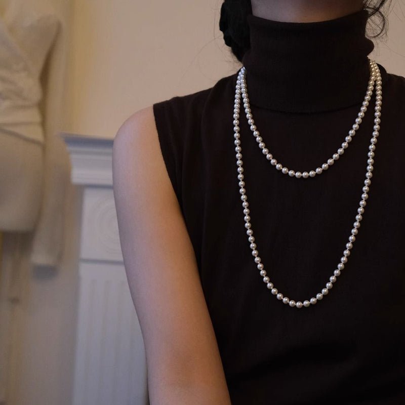 Women Sweater Chain Necklace French Fashion Long Pearl Beads Neckalce Set