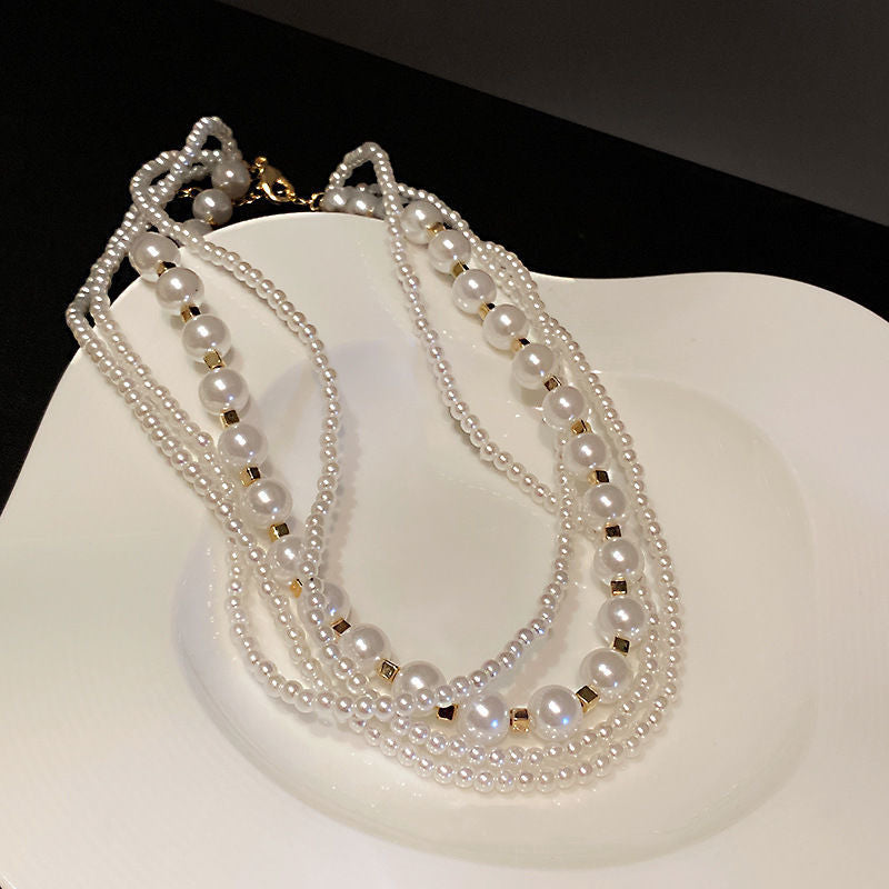 Multi Layered Imitation Pearl Beads Clavicle Chain Necklace