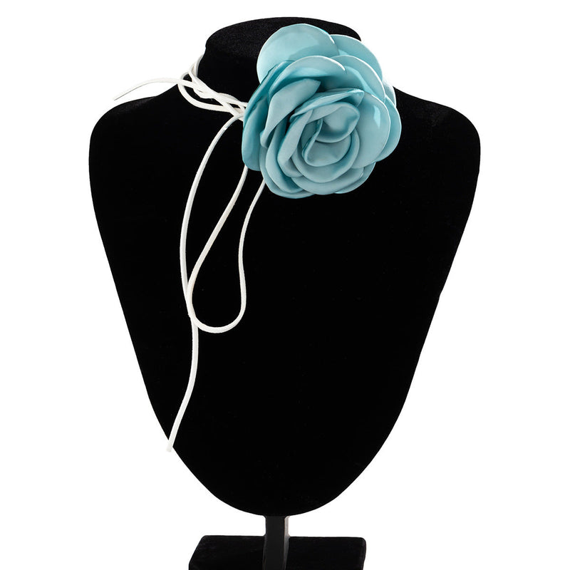 Retro Fabric Satin Rose Flower Necklace
