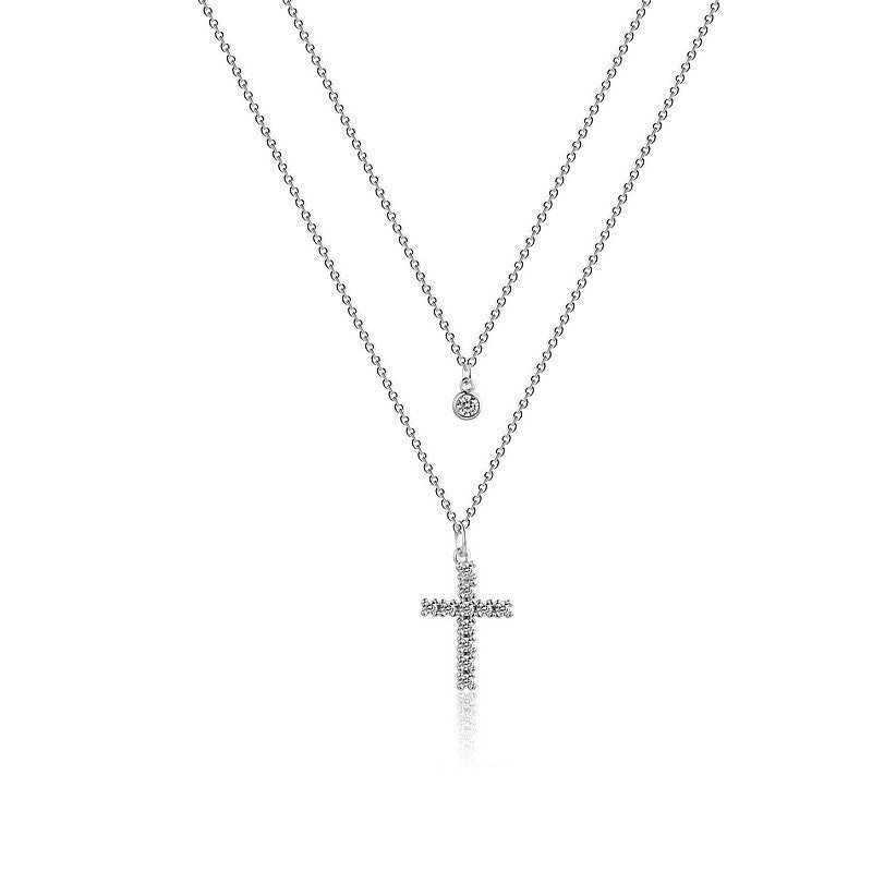 Multi-Layer Cross Necklace with Zircon