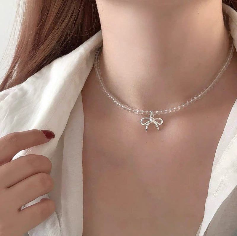 Bow Clear Glass Beaded Necklace
