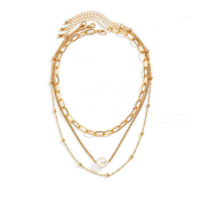 Vintage Pearl Charm Layered Fashion Necklace