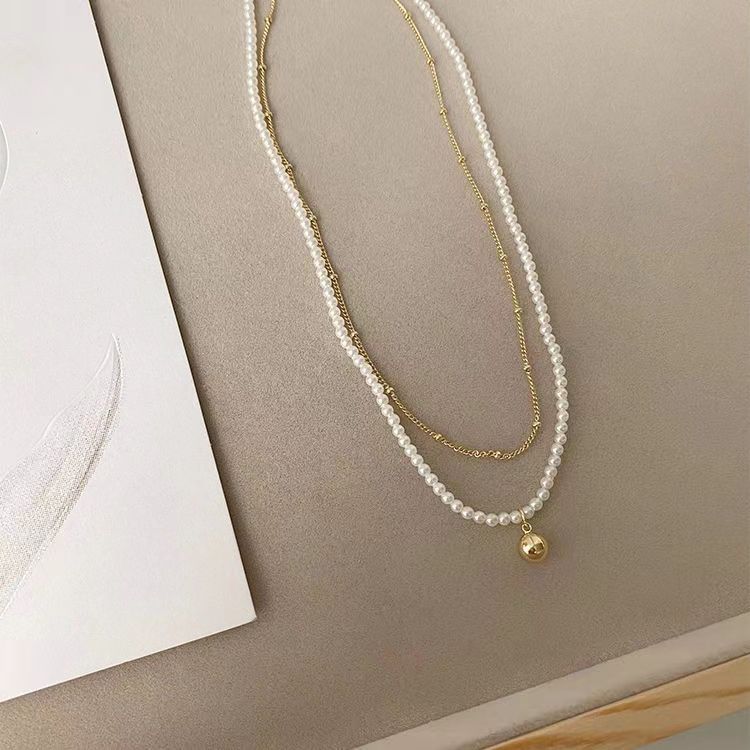 Stacked Pearl Necklaces White Pearl Beaded Necklace