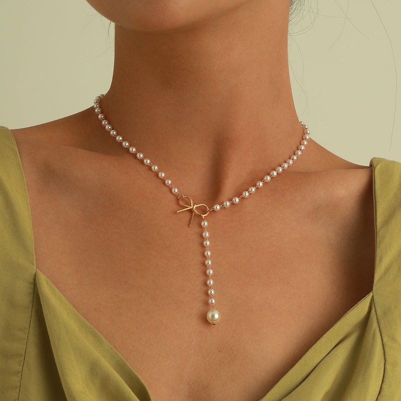 Bow Pearl Necklace Pendant butterfly Necklace