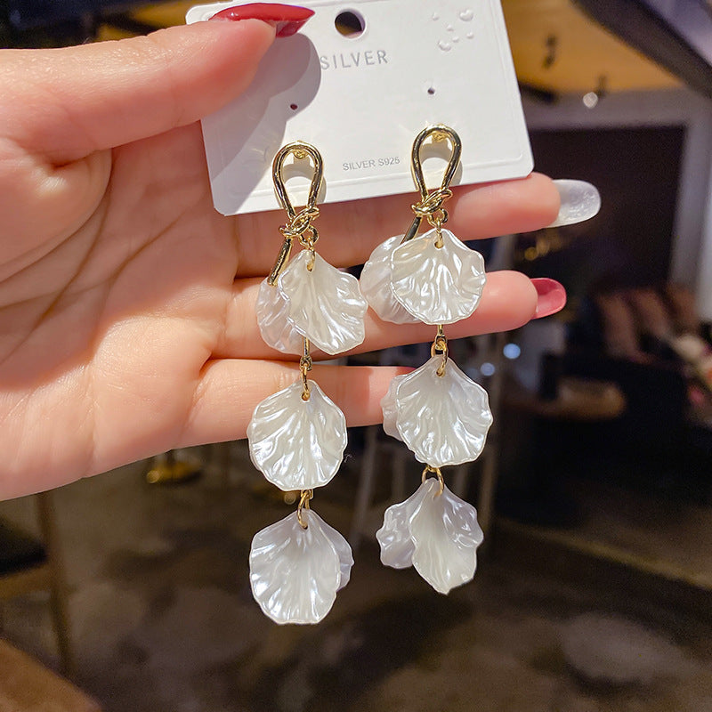 Elegant Glossy White Flower Petal Earrings