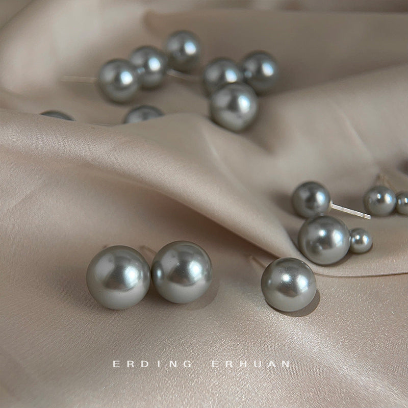 Natural Shell Pearl Earrings Gray Ear Stud