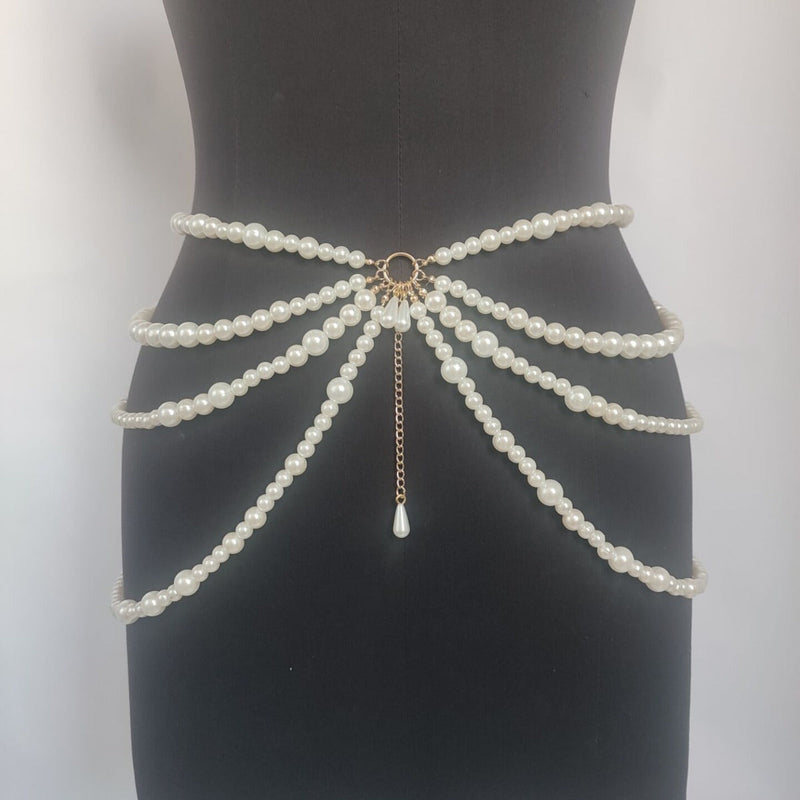 Women Multilayer Pearl Waist Chains