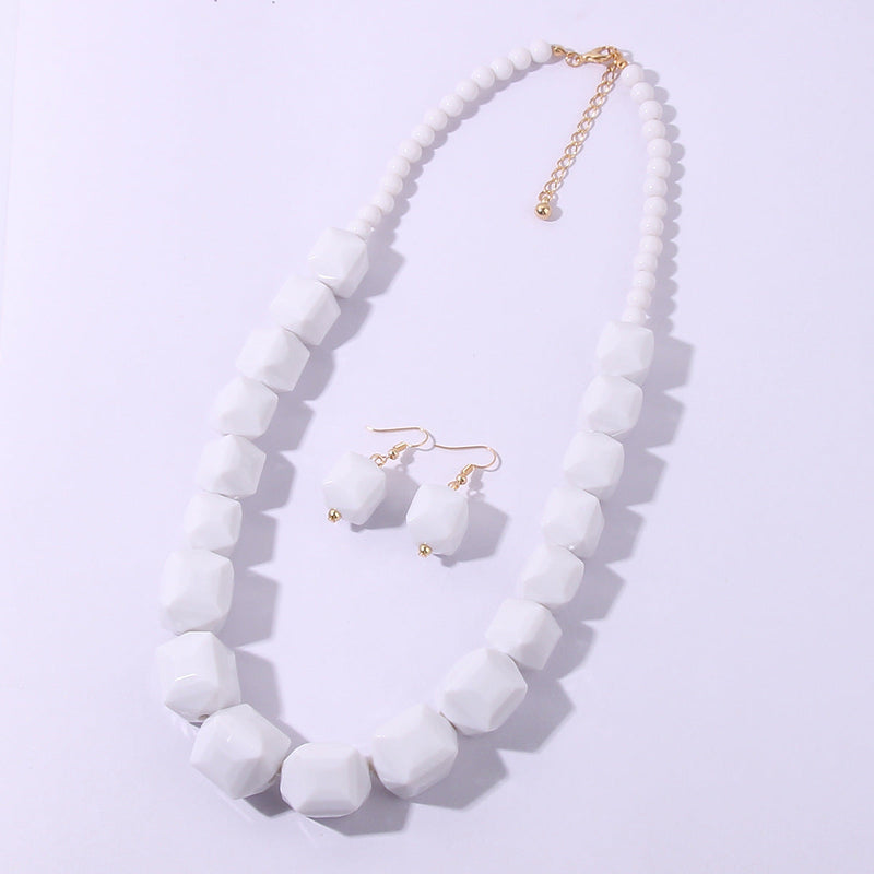 Acrylic Jewelry Set White Black Beads Necklace Earring
