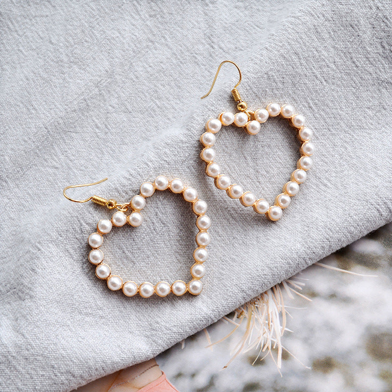 Geometric Pearl Heart Shape Earrings