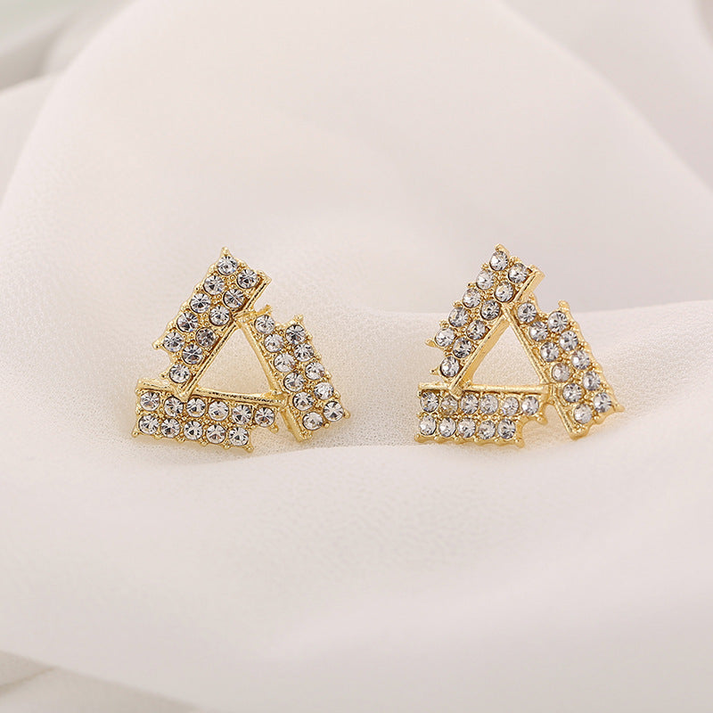 Full Rhinestone Triangle Shape Stud Earrings