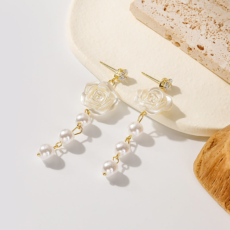 Pearl Rose Flower Earrings