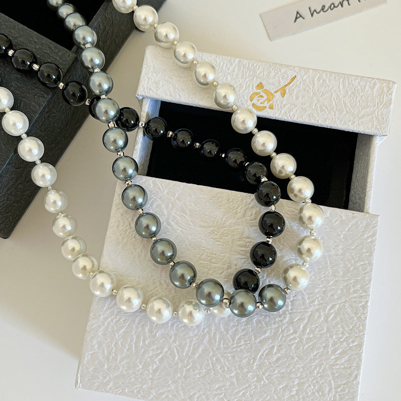 White Black Pearl Beaded Necklace