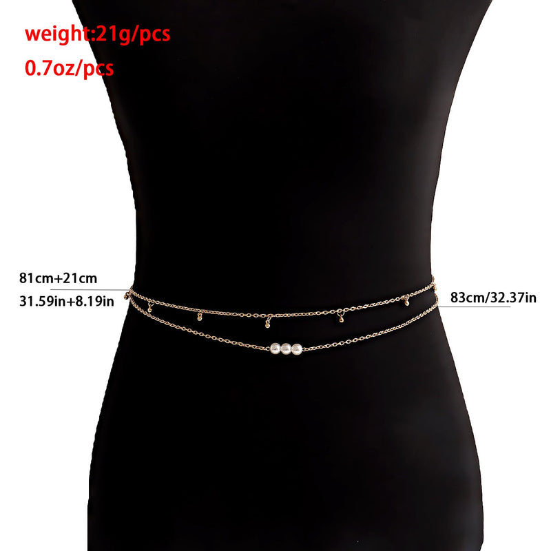 Vintage Double Layer Pearl Bead Chain Belly Chain