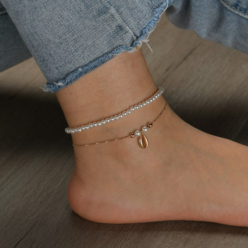 Pearl Women Anklet Double Pearl Beaded Anklet Jewelry