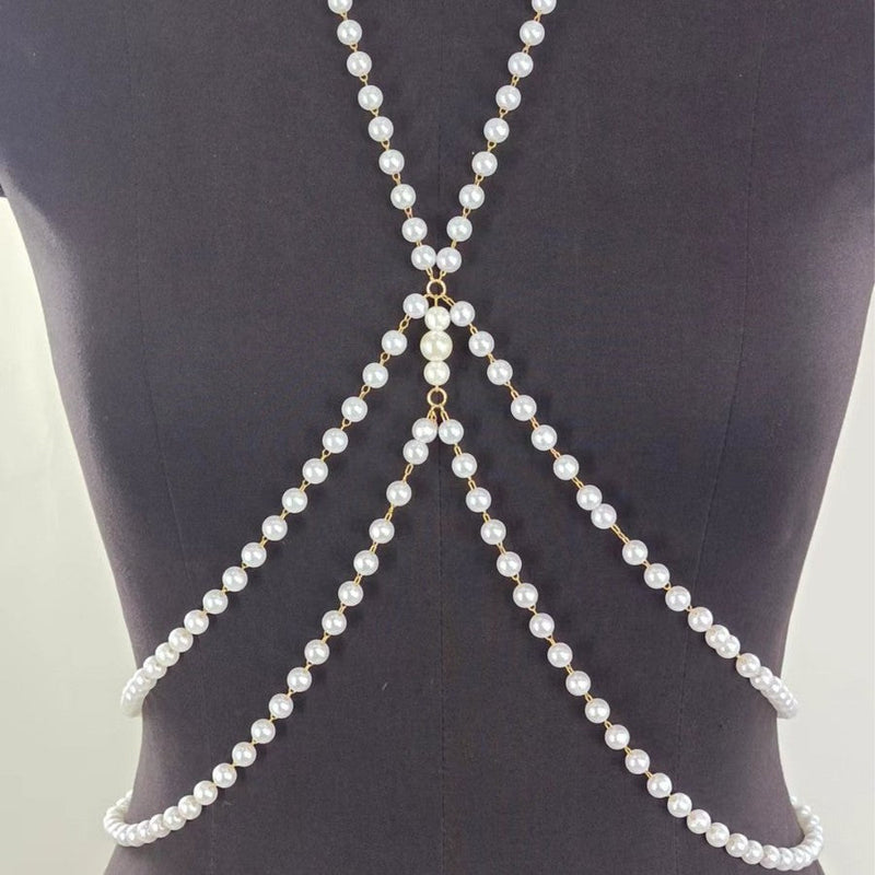 Double Layer Cross White Pearl Waist Chain for Women