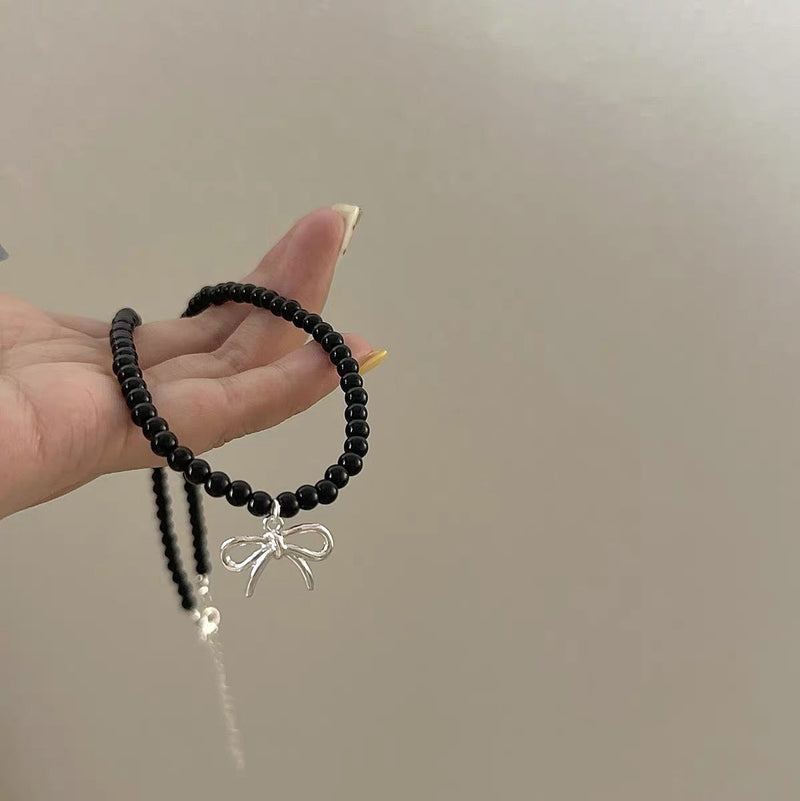 Bow Clear Glass Beaded Necklace