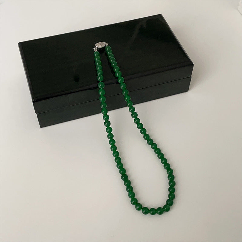 Natural Green Agate Stone Beaded Necklace