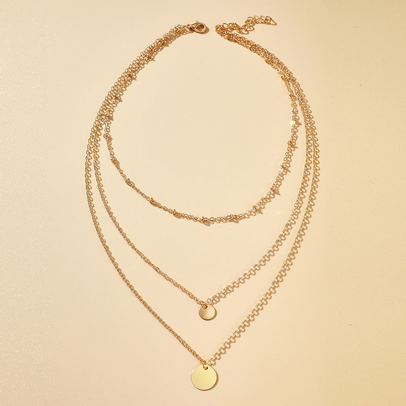Fashion Multi Layered Round Pendant Chain Necklace
