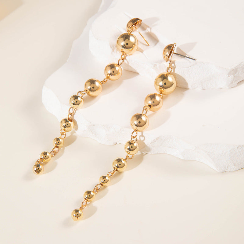 Metallic Beads Long Drop Earrings